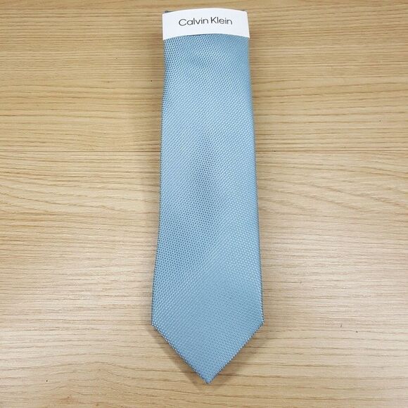 CALVIN KLEIN Mens Neck Tie Blue Textured Micro Print Silk Blend Classic Pointed - Picture 2 of 6